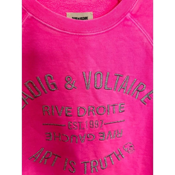 Zadig & Voltaire Upper Cotton Logo Sweatshirt IN ELECTRIC PINK NWT  - S - Picture 6 of 11